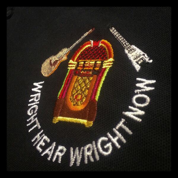 Designscardiff's tweet image. A colourful embroidered logo for a talented musical duo #wrighthearwrightnow #embroidery #designscardiff