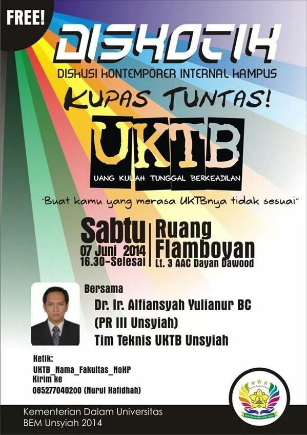 Unsyiah_Info's tweet photo. Diskotik"Mengupas tuntas problema UKTB" Sabtu 7 Juni 2014 Pukul 16.30. @Plamboyan AAC. Pendaftaran at 085277040200 http://t.co/9YhHwqg8CG