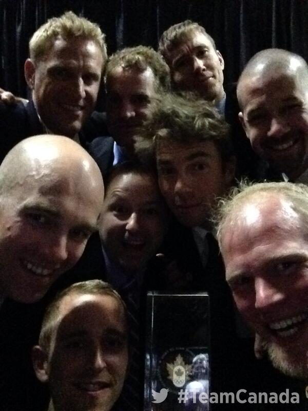 TeamCanada's tweet photo. Live from backstage at the Hall Of Fame Gala with new inductees, Beijing 2008 men's eight champs! #TeamCanada http://t.co/SQKCcPAPVs