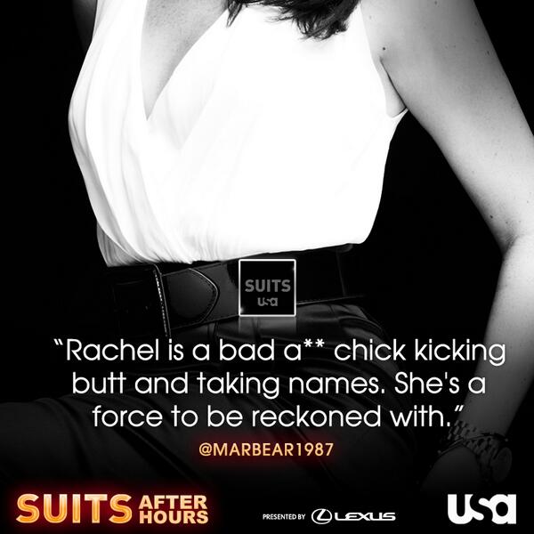 SuitsPeacock's tweet photo. Thanks to @Marbear1987 for this hour's #SuitsReview.
RT if you love Rachel. #SuitUpRachel #SuitsAfterHours http://t.co/G8YR28GABk