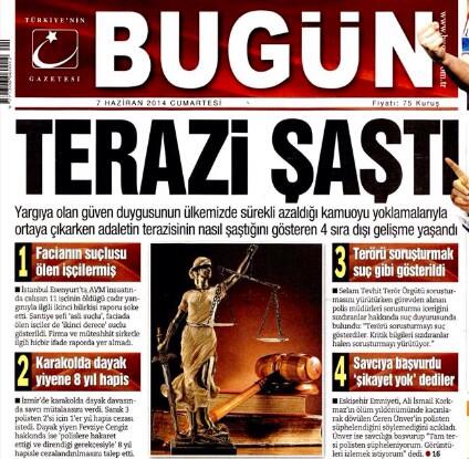 kitaphatti's tweet photo. BUGÜN'ÜN MANŞETİ: ACI ama GERÇEK Manşet: "TERAZİ ŞAŞTI". Ayrıntılar BUGÜN'de. @NevvalS @erhan_basyurt @acarerkan http://t.co/oR3zR51q3s