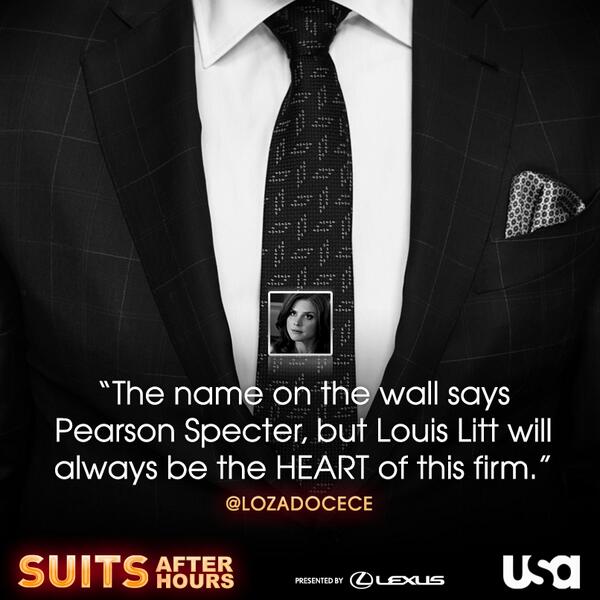 SuitsPeacock's tweet photo. Congrats to @Lozadocece for our final #SuitsReview. #SuitUpLouis #SuitsAfterHours http://t.co/58UBqV59Lf