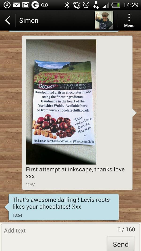 ChocLovesChilli's tweet photo. Not everyday you get a text like this! Thankyou Levis, that's made me smile! #Grillstock http://t.co/av8zwIzKhD