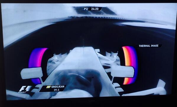 AndySalts's tweet image. Enjoying the new thermal cam in f1 #badgertweet #notscared #heatdistribution @SkyF1Fan