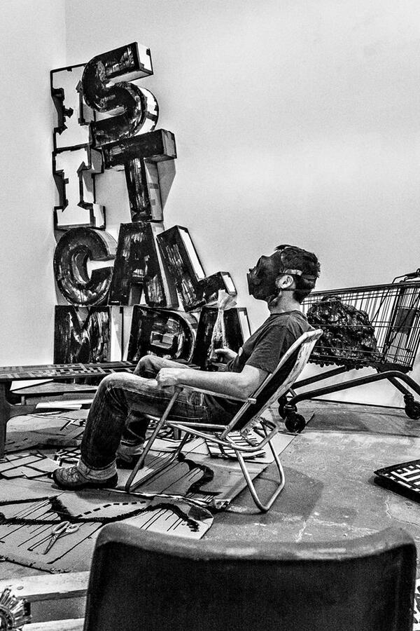 Han_Waterfield's tweet photo. Just one week to go until the show... Here is Chris Graham contemplating capitalism in his space. Is it calm pa? http://t.co/ybep2JDHKp
