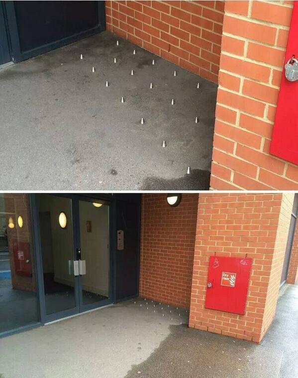 Anti-Homeless Studs on the streets of London in Tory UK. Retweet if you object to this treatment of our Homeless
