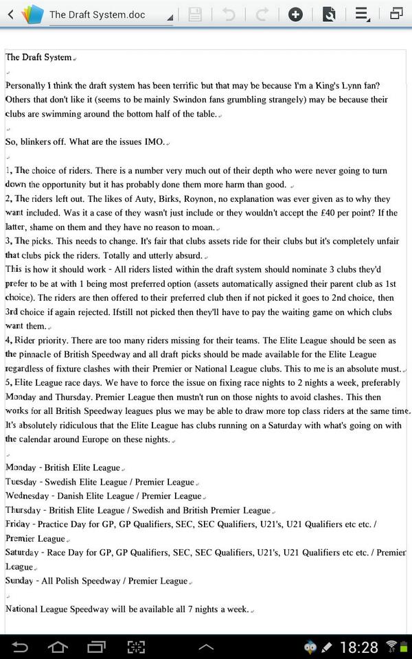 DanUnited78's tweet image. @philmorrisgb here&apos;s my view #EliteLeague #Speedway #DraftSystem