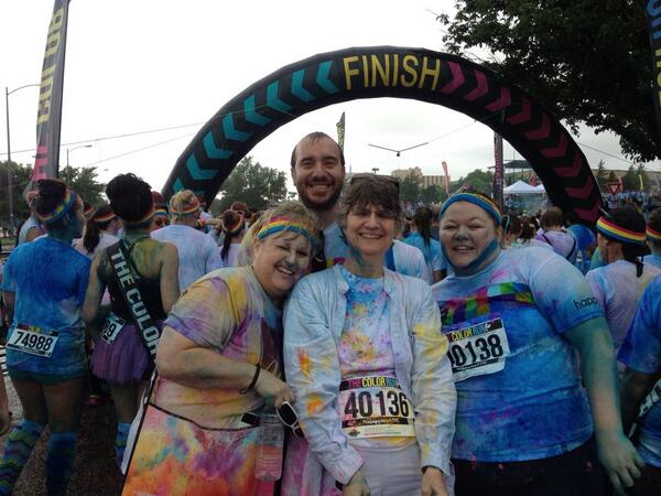 Finished the #happiest5kontheplanet @TheColorRun just now in Amarillo with @JoePriceLSCd2 & @leighprof #colormehappy
