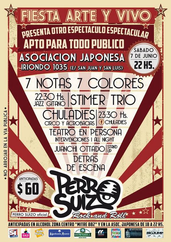 ticketshows's tweet photo. 07/06 @PerroSuizook en Asociación Japonesa http://t.co/fGwI3xvEgZ