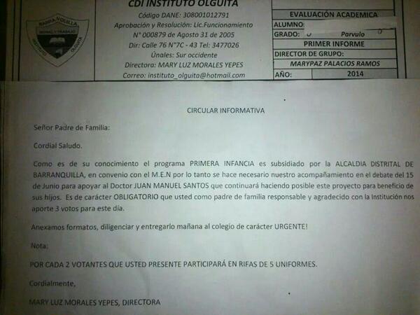 Publicidad del estado para favorecer su campaña. Amenazar padres de familia. No todo vale Presidente Santos.