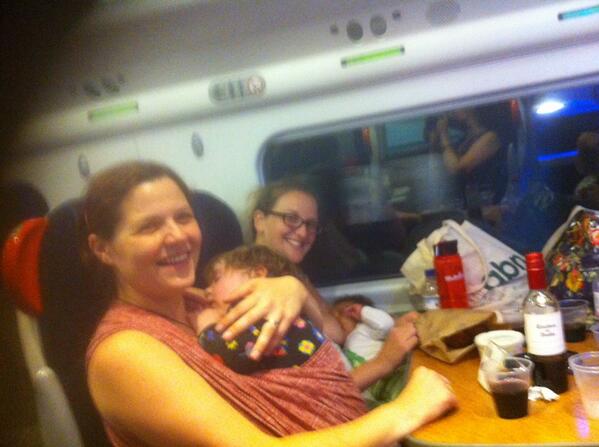 alicecann's tweet photo. On the train on the way home from #abmconf14. We've had a great day and are enjoying some wine! http://t.co/IaVhhEK8Vk