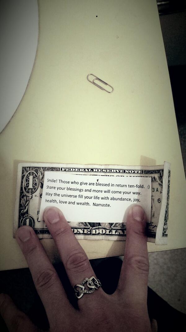 MissyMorris3's tweet photo. Found this in the bathroom of my hair salon. Left it there for someone who needs it more than me. I smiled! #Namaste http://t.co/sjrioRoUAK
