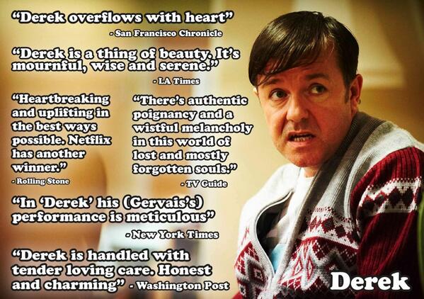 rickygervais's tweet photo. Thanks for the lovely comments from all of you who have already binge-watched Season 2 of #Derek on @Netflix http://t.co/GNo67aeEOm