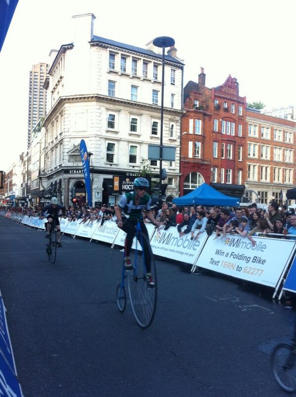 The famous Penny Farthing Race. Crowd is starting to warm up now! Beautiful evening, get down here! #LondonNocturne