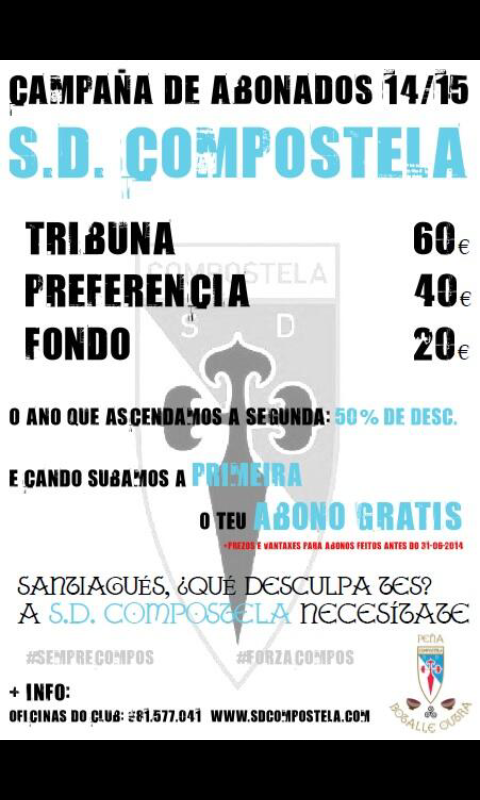 Botalle_Outra's tweet photo. A @SD_Compostela precisa do teu apoio.faite socio da SD na temp 14/15.volve a S_Lázaro. #eusonsantiaguésecompostelano http://t.co/NqwVI6odAT