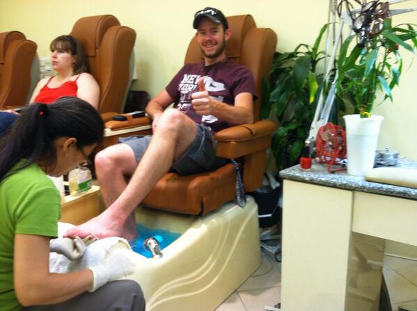 NickAndSami's tweet photo. Getting pedicures! http://t.co/m45tt40bGY