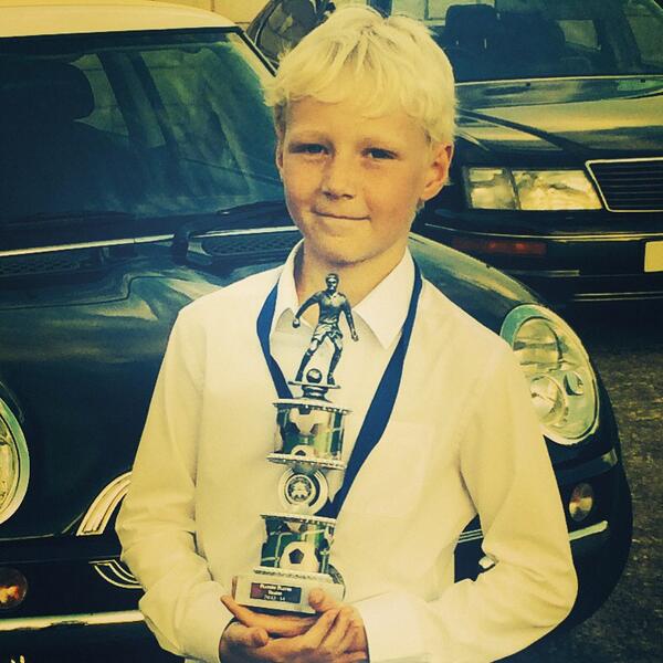Jennifer1OT's tweet photo. @rhylfc My boy with his under 10's players player trophy from tonight's presentation :) http://t.co/StQrBYbuAo