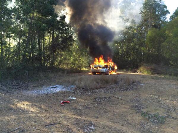 SS5 - Andrew Penny’s Subaru WRX has caught fire and been destroyed. Both driver and co-driver are OK. #RallyNSW