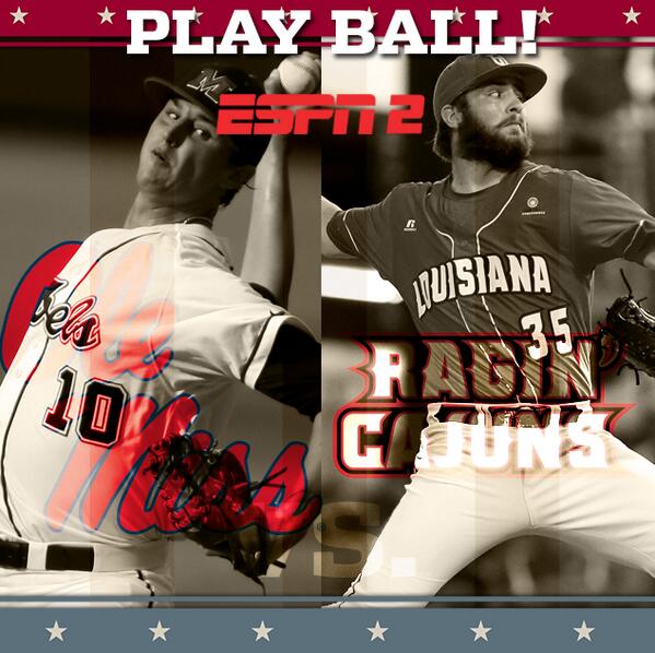 NCAABaseball's tweet photo. We're ready... are you?

@OleMissBSB and @CajunsBaseball taking the field now on ESPN2. #RoadToOmaha http://t.co/VS35KPdNb1