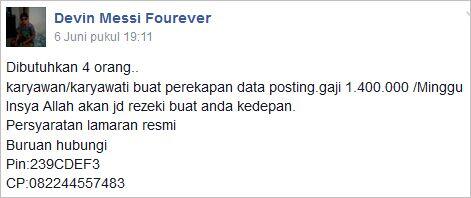 InfoJobMLG's tweet photo. Dibutuhkan 4 orang.. karyawan/karyawati buat perekapan data posting.gaji 1.400.000 /Minggu Insya Allah akan jd http://t.co/8nSNIE5uM0