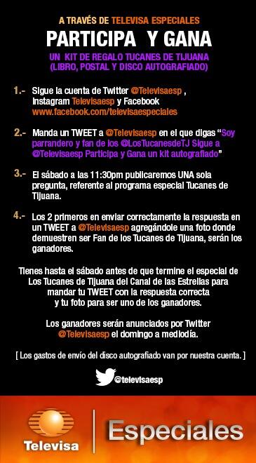 Les vamos dejando las bases, OJO! aquellos que quieran participar y ganar un KIT autografiado de <a href="/LosTucanesDeTJ/">Los Tucanes De Tijuana</a> 😉👍
