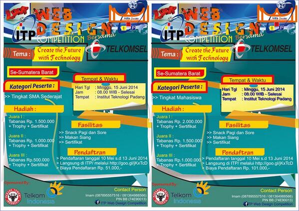 Tinformatikaitp's tweet image. update!!
U/ketentuan lomba Mahasiswa :goo.gl/fuwifw .
U/ketentuan lomba Siswa :goo.gl/p6EhZ9