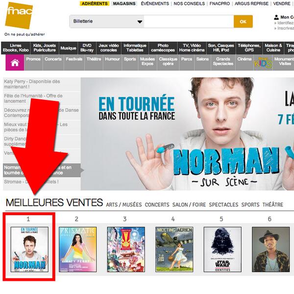 Grâce à vous mon spectacle #NormanSurScène est déjà numéro 1 des ventes de la Fnac ! Merci les potos :)