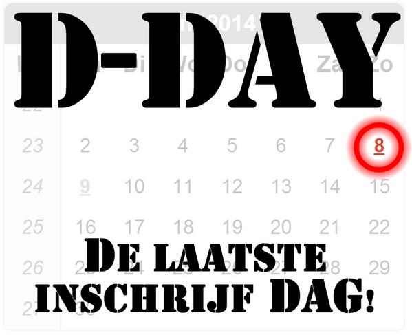 D-Day! Vannacht zal de inschrijving sluiten. Uitstellen kan niet meer: goo.gl/pYOqYz #lvt14