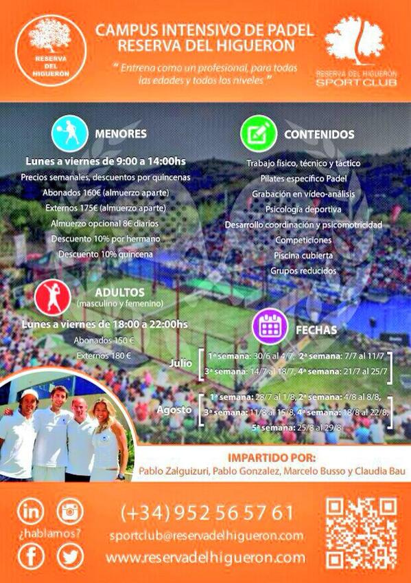 marielufer's tweet photo. Disfruta el verano aprendiendo o perfeccionando padel en el campus de tecnificación RESERVA DEL HIGUERON @thelevron http://t.co/B3ltFQYiNe