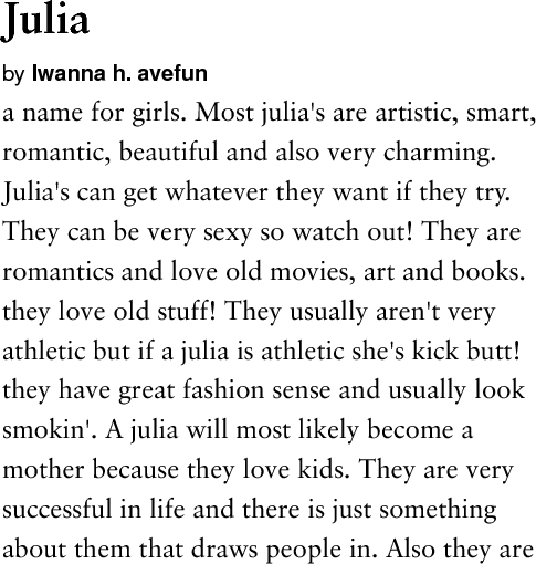 Julia Urban Dictionary