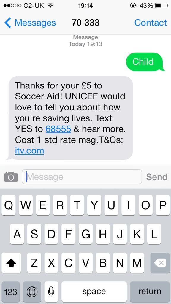 ArronHopkinson's tweet image. Made my donation for soccer aid! Get donating people great event for a great cause! #justtext #itseasy ⚽️🙌