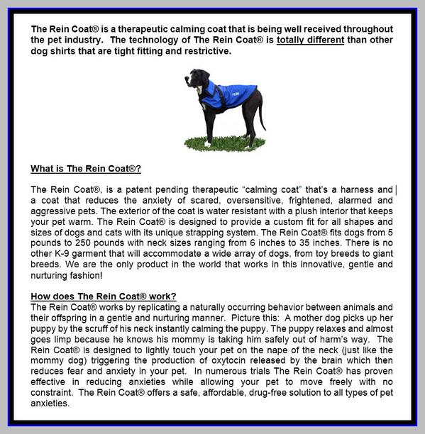 TheReinCoat's tweet image. @dikell3 Veterinarians &amp;amp; Trainers are calling TheReinCoat.com  the greatest CALMING COAT this millennium.
