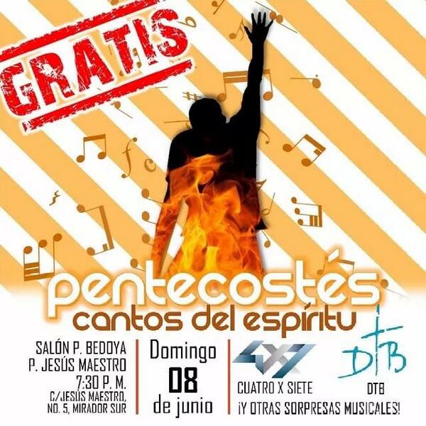 GrupoDTB's tweet photo. Ven Espíritu Santo, llena los corazones de tus fieles!! Nos vemos esta noche! Junto a nuestroa hnos @grupo4x7 http://t.co/0fXRSLyo7z
