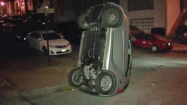 nbcsandiego's tweet photo. Smart car tipping continues in San Francisco. http://t.co/5uxIQ8xnED http://t.co/FCJ6fZaAmz