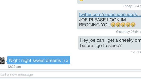 Joe_Sugg's tweet photo. “@SUGGSUGGSUGG: Im actually crying @Joe_Sugg http://t.co/OldNxSDNZl” Oi you should be asleep!