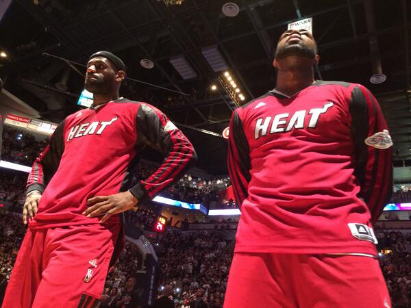 NBA's tweet photo. LeBron &amp; Dwyane Wade focus up for #NBAFinals Game 2, NEXT on ABC! http://t.co/jKzqkiHJeV
