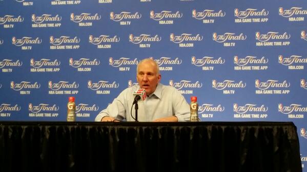 NBA's tweet photo. "He's a pretty good player. You can try to double him, I'm pretty sure he'll find the open man." - Pop on LeBron http://t.co/6uWHCyKGob