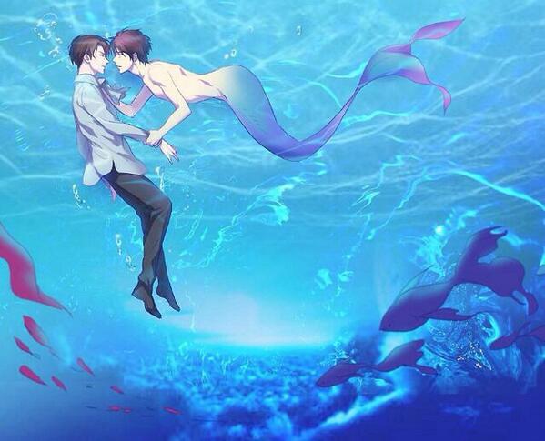 ELLEfujoshi's tweet photo. OMG I'm so sorry, I've been gone for way to long :0 here's an AU of mermaid ereri. Hehe. http://t.co/3tGg7ADbpq