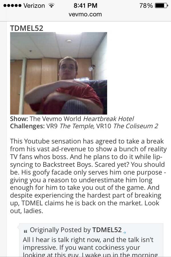 TDMEL52's tweet photo. How I am known on the internet on #vevmo http://t.co/OH3Lc3Kql7