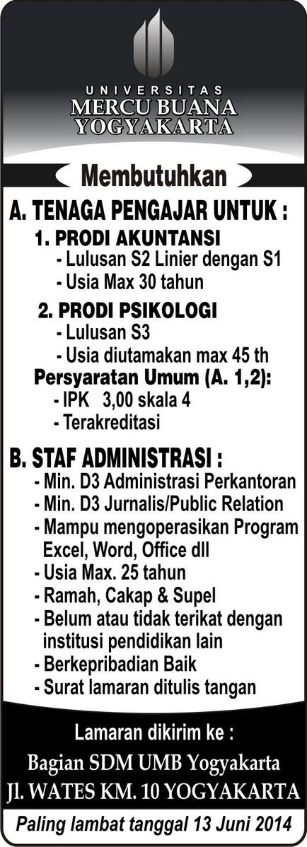 #JogLowker <a href="/humasUMBY/">Humas UMBY</a>: Tenaga Pendidik &amp; Staff Admin