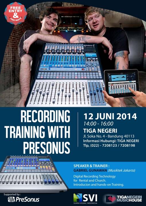 1. Halooo Bro &amp; Sist, Kamis 12 Juni 2014, Kita bakal ngadain acara lagi nih, "Recording Training With Presonus"