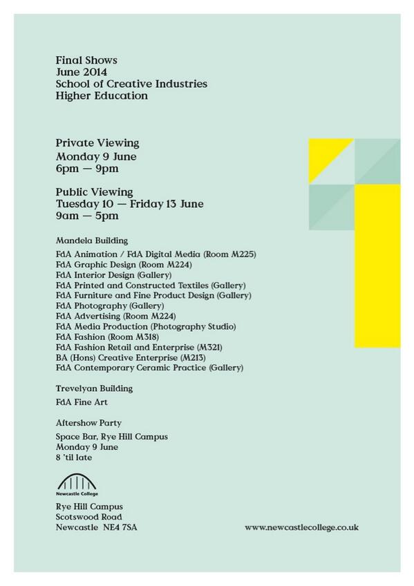 NCLCollCreative's tweet image. Don't forgot! @NCLCollege @NCLCollCreative HE Final Shows Preview night tonight, 6-9pm. Check out this year's talent!