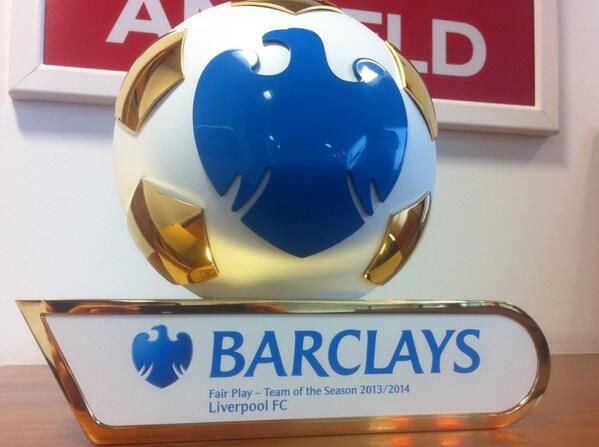 LFC's tweet photo. PHOTO: #LFC's @premierleague Fair Play award for 2013-14 http://t.co/CkOnFAhtqJ