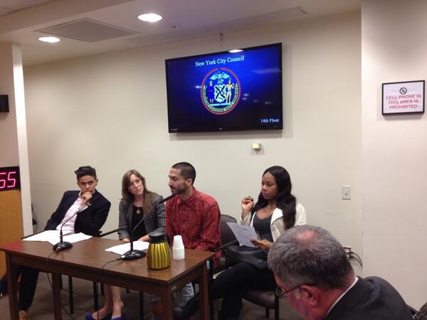 SASYOUTHNYC's tweet photo. .@mitchyllmora explaining y pass @NYCCouncil Res.264 is critical 2 #LGBT youth #accesstocondoms #nocondomsasevidence http://t.co/eA8QuHs1aN