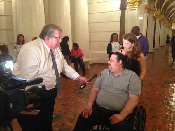Expand_Medicaid's tweet photo. Scot sharing his fiancée Dina Nelson's story-- she is just one of the victims of Corbett's failure to expand #ma4pa http://t.co/6QlpKmMJfk