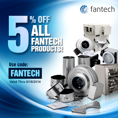 SupplyHouse_com's tweet photo. 5% off all Fantech products! Just use coupon code: FANTECH at checkout. Valid through 6/18/14 #bathfans #fantech http://t.co/FPQvvnX44M