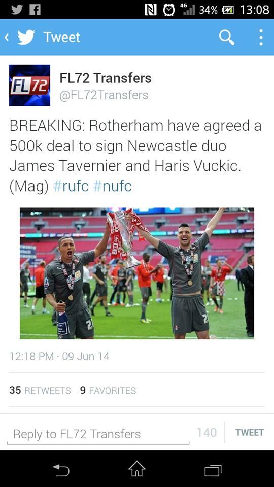 ItalianMillers's tweet photo. Siamo vicinissimi al riscatto del duo Tavenier-Vuckic dal #newcastle
Questa è una super notizia per noi! 
#rufc #nufc http://t.co/ZWAceNC9d2