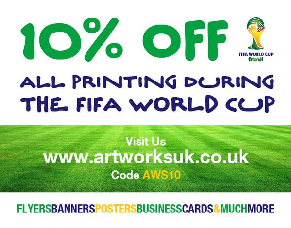 ArtworksUK's tweet photo. 10% Off All Litho &amp; Digital Printing During The World Cup at http://t.co/m4NwOW8Tny What A Result! #design #print http://t.co/FFGrbIYbyX