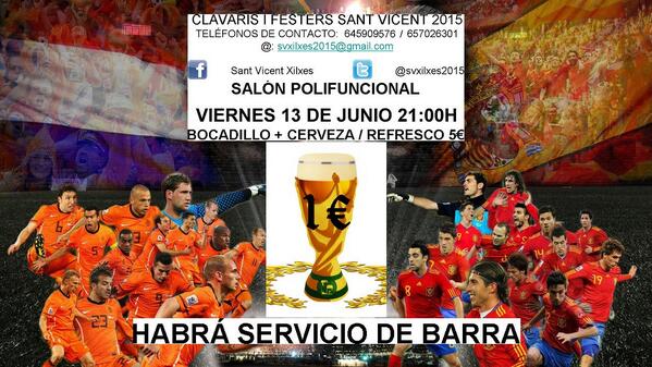 VA DE BO! VIERNES 13 DE JUNIO, ESPAÑA VS. HOLANDA EN EL POLIFUNCIONAL DE CHILCHES A CARGO DE <a href="/svxilxes2015/">SantVicentXilxes2015</a>