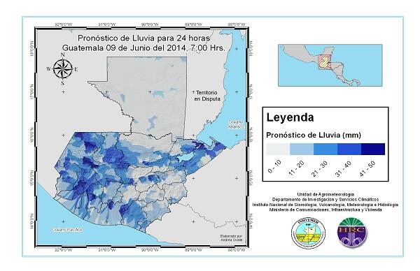 GREMHULE's tweet photo. PRONOSTICOS DE LLUVIA PARA LAS PROXIMAS 24:00 HRS.: 
FUENTE: INSIVUMEH http://t.co/JKg209cqiq